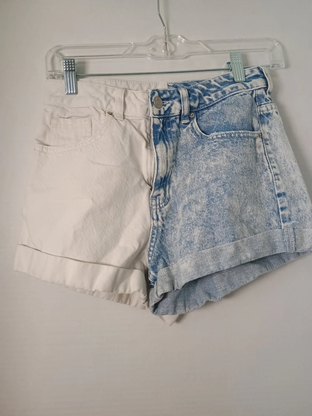 PacSun Color Block Denim Shorts Blue & White